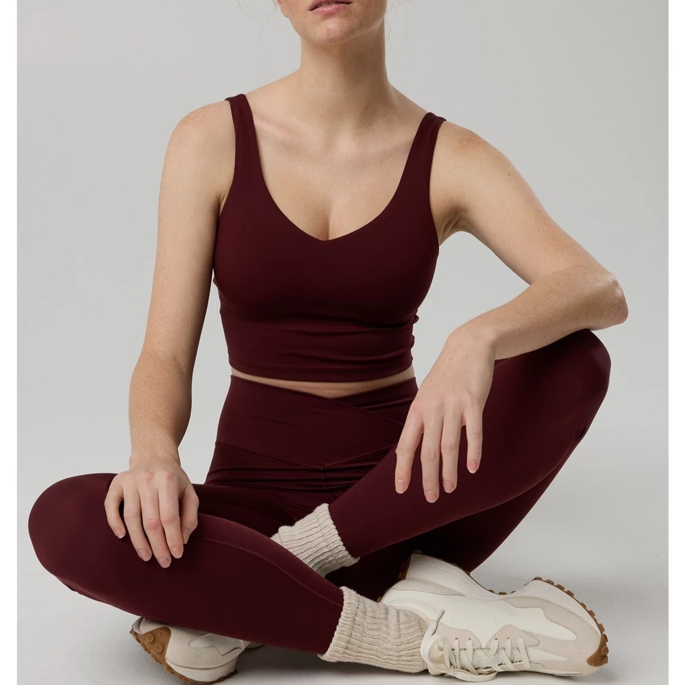 OFFLINE By Aerie Y2K preppy Me Low Key Longline Sports Bra Brown Large A008361